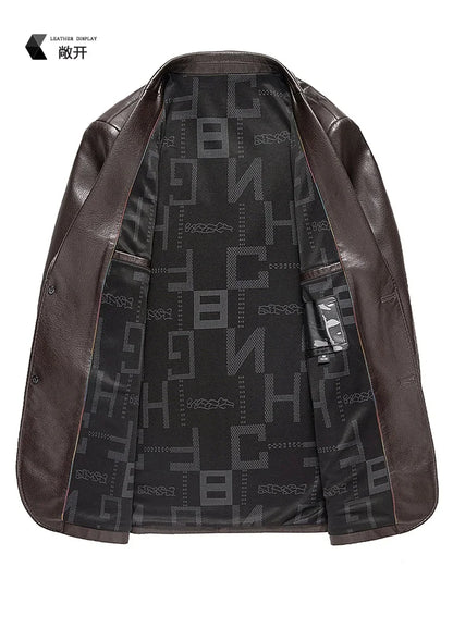 2025 Men's Slim Fit Leather Jacket High-Quality Fashion Trend All-Matching Autumn Winter Blazer for Stylish Men