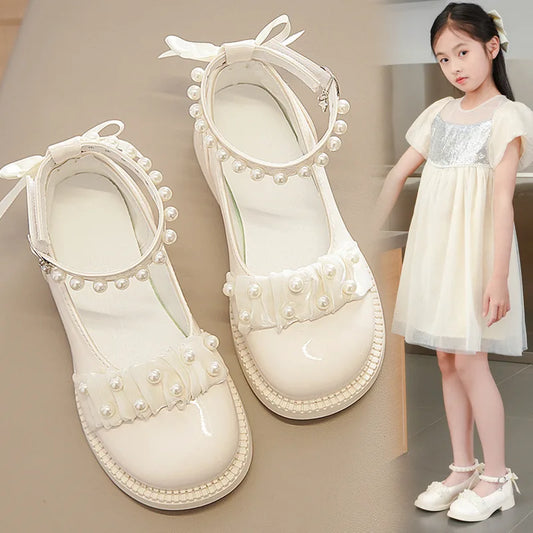 Girl's Mary Janes Organza Beautiful Sweet Children Princess Shoes Three Colors Cover Toe Ankle Strap 26-36 Kids Autumn Shoes