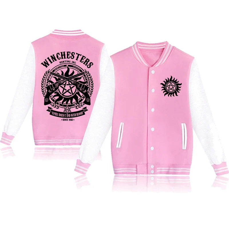 New Supernatural Printed Baseball Jacket Women Men Outdoor Long Sleeves Hip Hop Personality Fashion Sweatshirt Y2K Jersey Coat