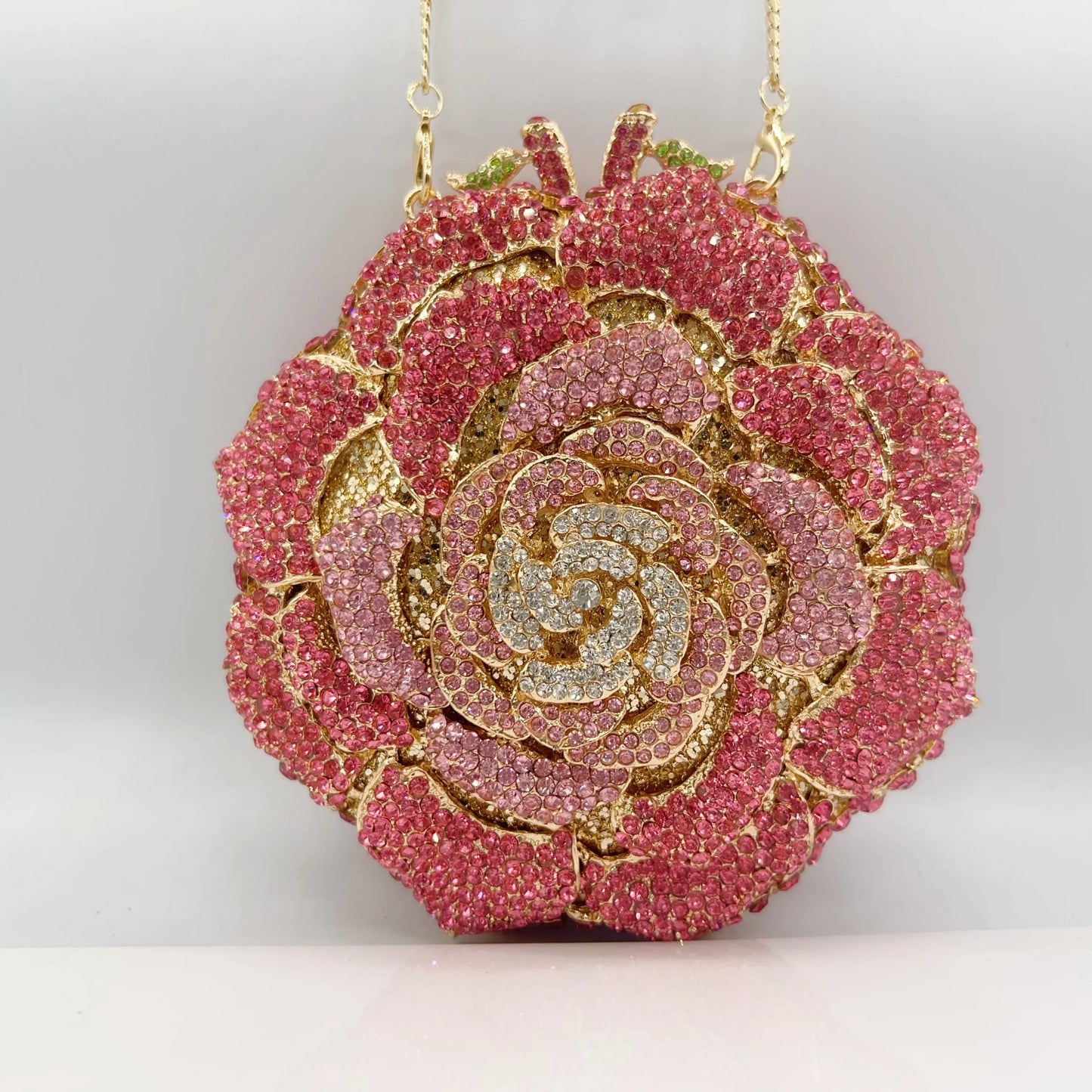 Luxury Rose Shape Diamond Rhinestone Clutch Bag Hollow Metal Banquet Wedding Handbag Women Evening Bag