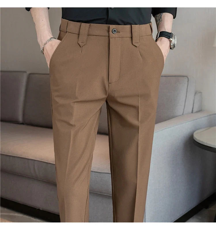 Elastic Waist Solid Color Suit Pants Men Formal Slim Fit Business Casual Trouser High Quality Social Wedding Fashion Dress Pant