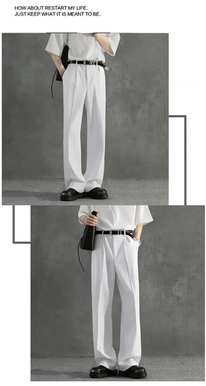 White Luxury Draped Suit Pants Men Fashion Dress Pants Korean Loose Straight Casual Pants Mens Office Formal Trousers Male S-3XL