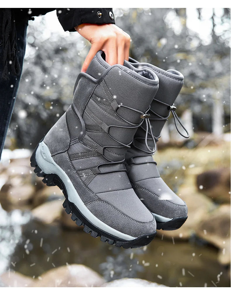 New Winter Men's Shoes Warm Plush Men's Boots High Top Couple Snow Boots Winter Outdoor Anti-Slip Ankle Boots Work Casual Boots
