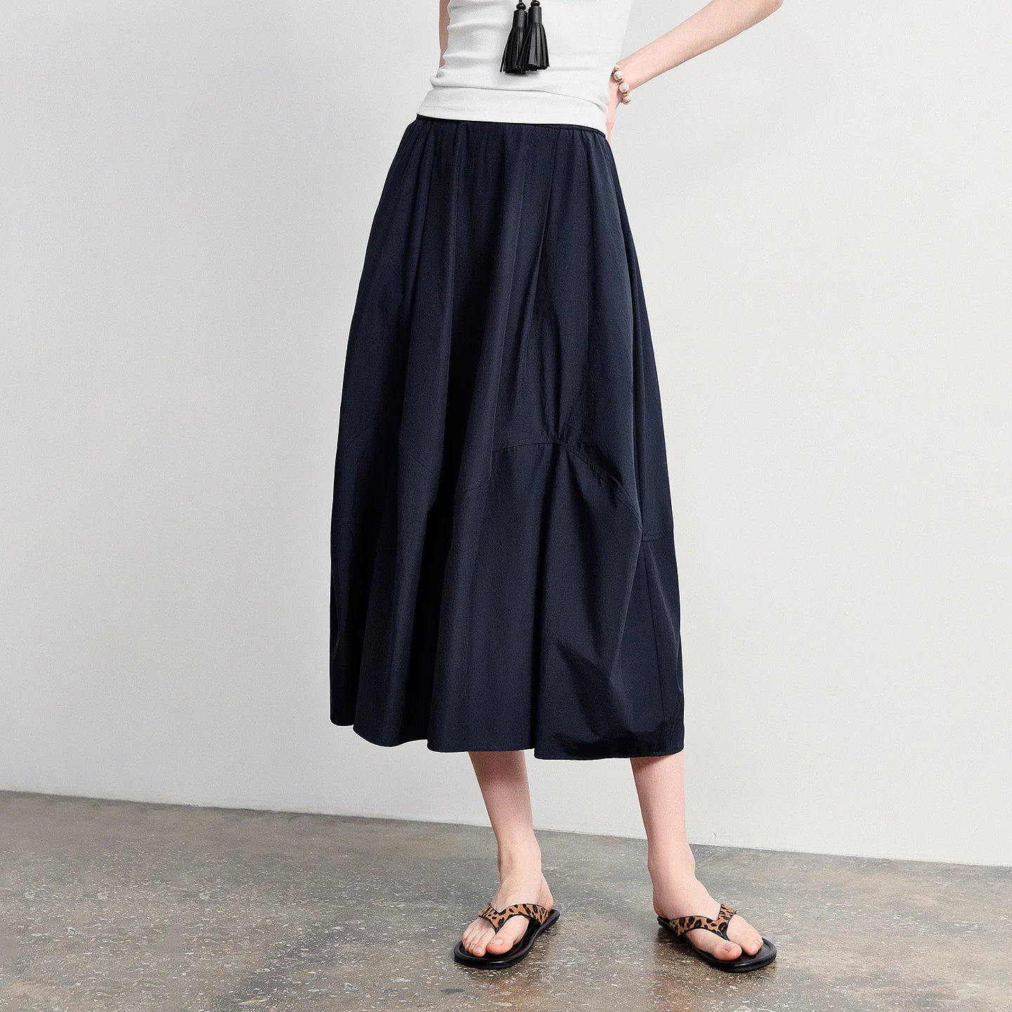 Women's A-Line Bud Skirt 2026 Summer New Split Detail Retro Puff Midi Skirt, Lightweight Outdoor Wear