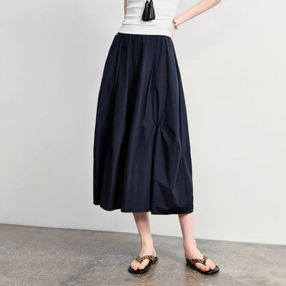 Women's A-Line Bud Skirt 2026 Summer New Split Detail Retro Puff Midi Skirt, Lightweight Outdoor Wear