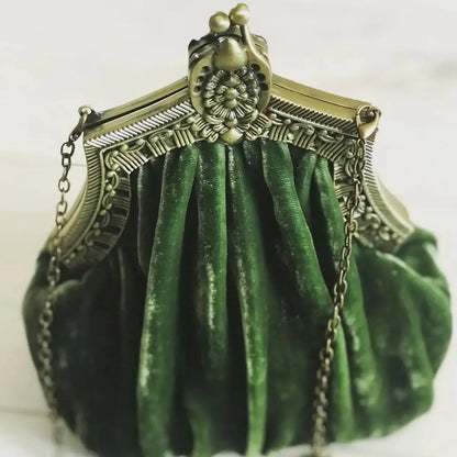 Lost In Vintage Velvet Fabric Soild Purse Metal Frame Kiss Lock Evening Clutch Nickel Farmyard Accessory for Evening Wear Party