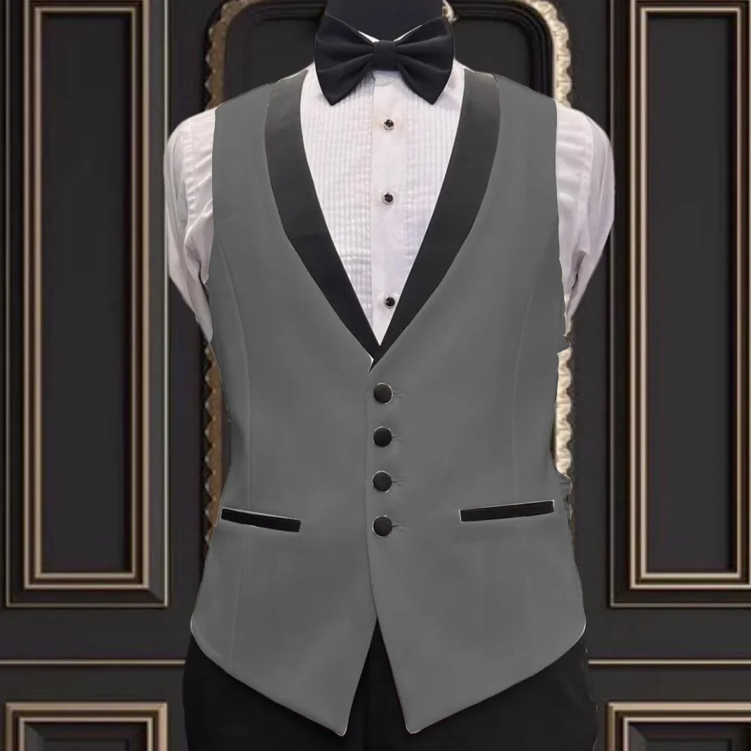Men Vest Ivory With Black Lapel Single Breasted Waistcoat For Banquet Wedding Business Work Office Casual Daily Men Suit Vest