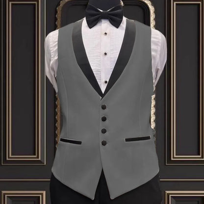 Men Vest Ivory With Black Lapel Single Breasted Waistcoat For Banquet Wedding Business Work Office Casual Daily Men Suit Vest