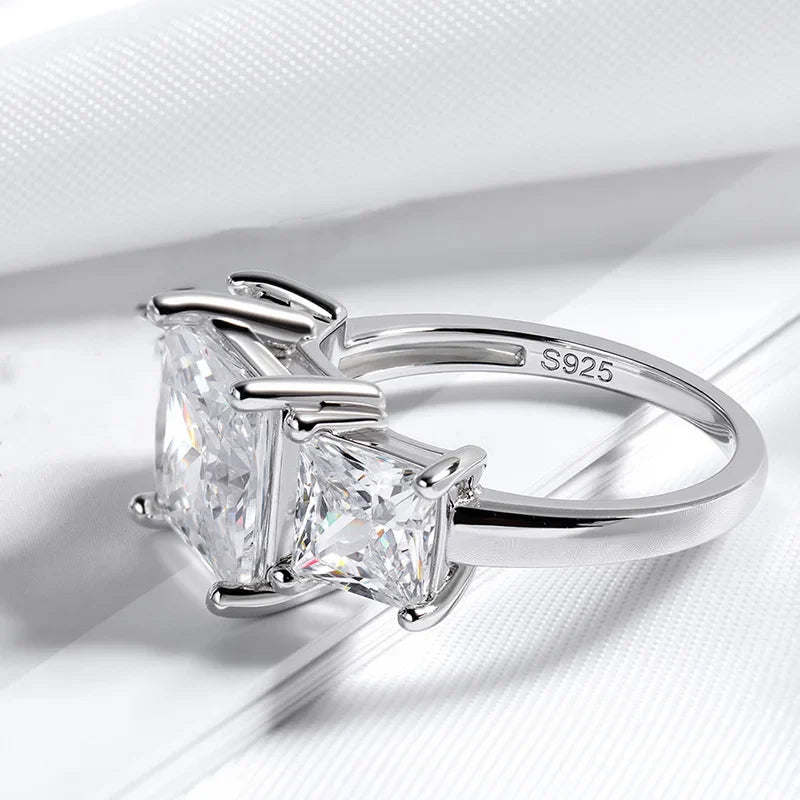 Princess Cut 3 Gems Moissanite Wedding Rings for Women Couple Jewelry Girl's Birthday Gift Lab Diamond Band Pure S925