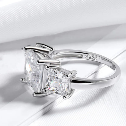 Princess Cut 3 Gems Moissanite Wedding Rings for Women Couple Jewelry Girl's Birthday Gift Lab Diamond Band Pure S925