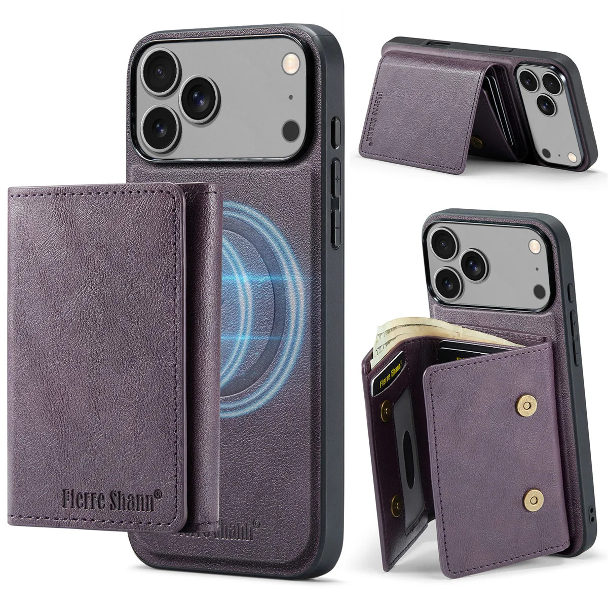 Wallet Cards Slot Leather Phone Case for IPhone 17 Air 17 Pro Max 15 16 Plus 14 13 12 11 Magnetic Magsafe Kickstand Back Cover