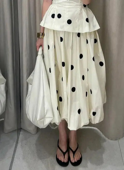 Retro Polka Dot Mini A-line Dress Elegant Stand Collar Puff Short Sleeve Waist-cinching Dresses 2026 New Lady Party Gowns
