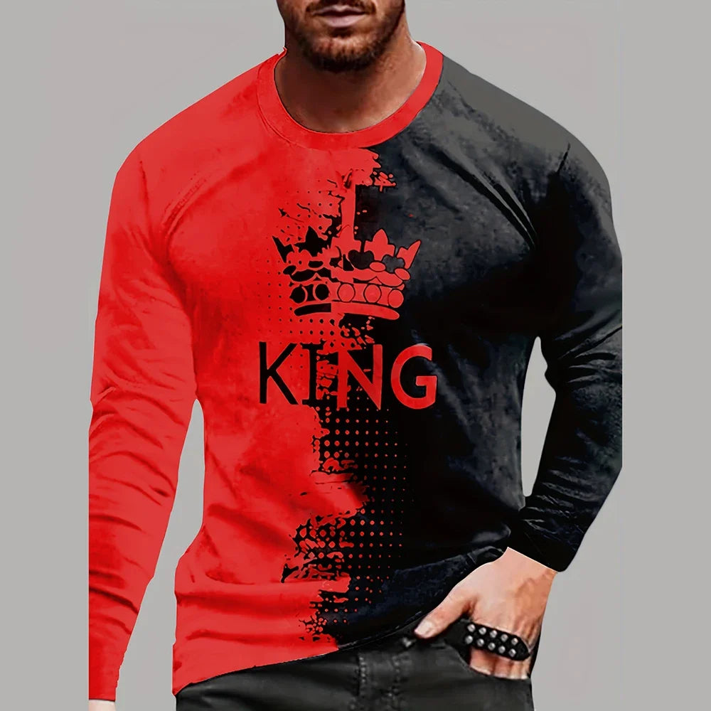 Vintage King King 3D Printed Summer Men's Round Neck T-Shirt Casual Long Sleeve Oversized T Shirt Fashion Pullover Menswear