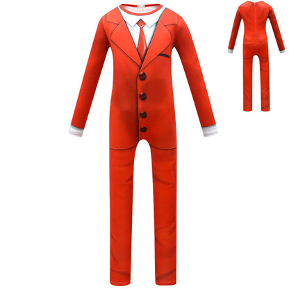 New Pocket Devs VR Game Costume Kids Boys Red Suit Man Cosplay Long Shirt Pants Jumpsuit Mask Birthday Halloween Party Costume