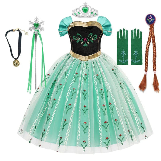 2-10Y New Anna Costumes for Girls 2026 Anna Princess Costume Mesh Dress Children Cosplay Birthday Carnival Party Costume Dress