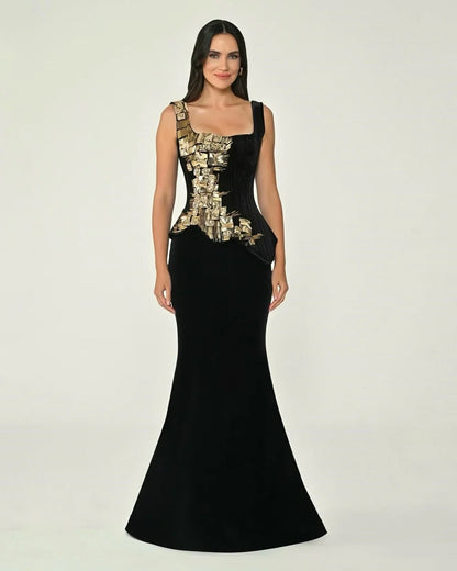 Customized Modern Style Formal Velour Sequined Pleat Mermaid Off-the-shoulder Sleeveless Evening Dresses Sizes Available Classic
