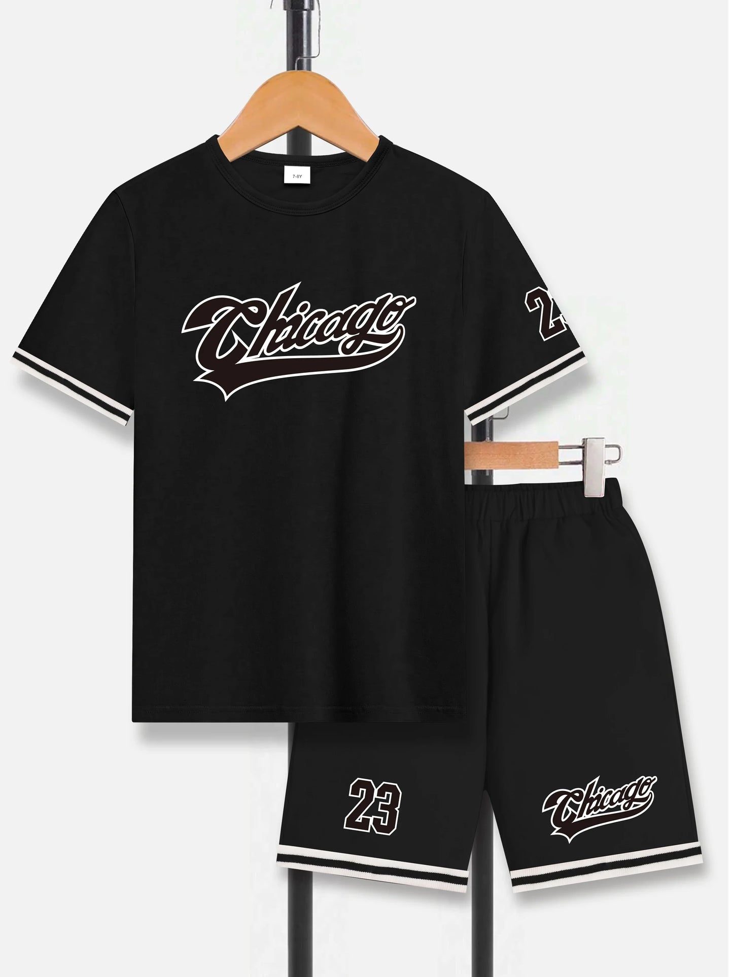 Spring Summer Boys Big Kids Sports Short Sleeve Shorts Set for Outdoor Casual Wear Fashionable Comfortable Versatile Outfit