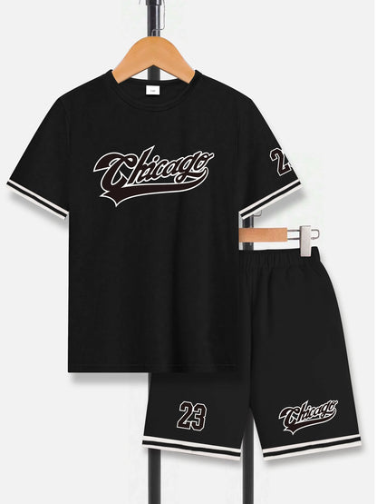 Spring Summer Boys Big Kids Sports Short Sleeve Shorts Set for Outdoor Casual Wear Fashionable Comfortable Versatile Outfit