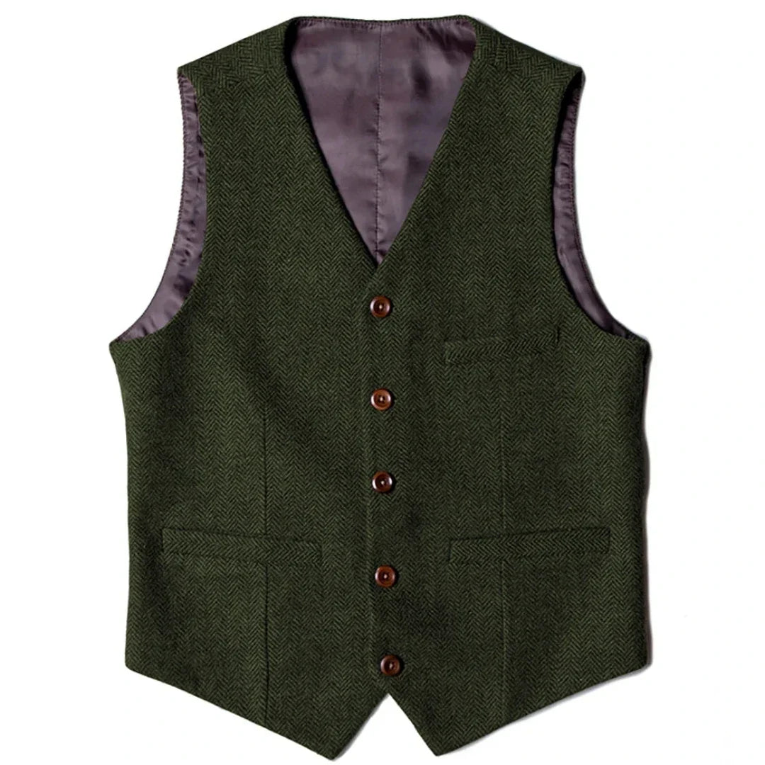 Men Vest Brown Herringbone Single Button V Neck Waistcoat For Wedding Party Banquet Business Work Daily Casual Men Suit Vest