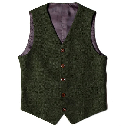 Men Vest Brown Herringbone Single Button V Neck Waistcoat For Wedding Party Banquet Business Work Daily Casual Men Suit Vest