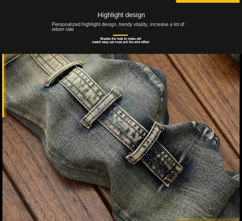 High Quality Fashion Luxury Retro Men's Denim Jeans Korean Style Vintage Casual Punk Motorcycle Designer Riding Cargo Jeans