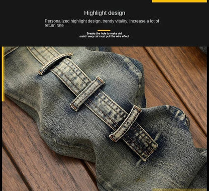 High Quality Fashion Luxury Retro Men's Denim Jeans Korean Style Vintage Casual Punk Motorcycle Designer Riding Cargo Jeans