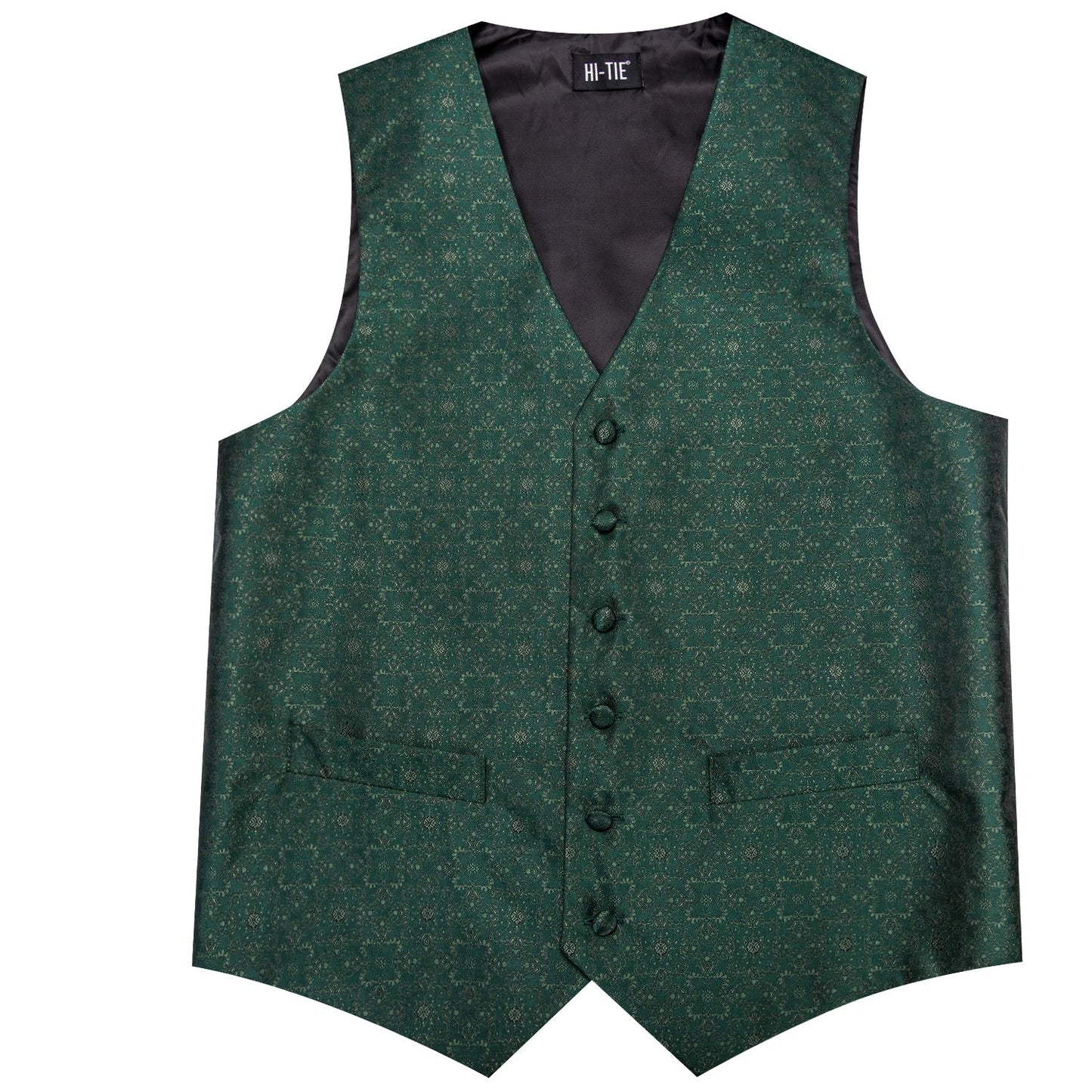 Men Vest Tie Elegant Solid Dress Sleeveless Jacket 4PC Hanky Cufflink Paisley Suit Waistcoat Wedding Gift Hi-Tie