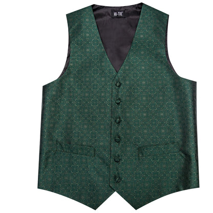 Men Vest Tie Elegant Solid Dress Sleeveless Jacket 4PC Hanky Cufflink Paisley Suit Waistcoat Wedding Gift Hi-Tie