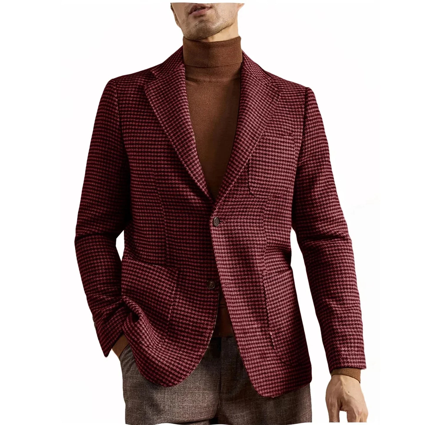 Men's Retro Suit Jacket English Style Casual Men's Large Size Jacket British Gentleman Wool Suit Trendy Tweed Houndstooth Suits