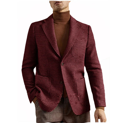 Men's Retro Suit Jacket English Style Casual Men's Large Size Jacket British Gentleman Wool Suit Trendy Tweed Houndstooth Suits