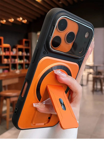 Fold Stand Magnetic Armor Case for iPhone 17 Air 16 15 14 Plus 13 12 11 Pro Max For Magsafe Camera Holder Lens Protection Cover