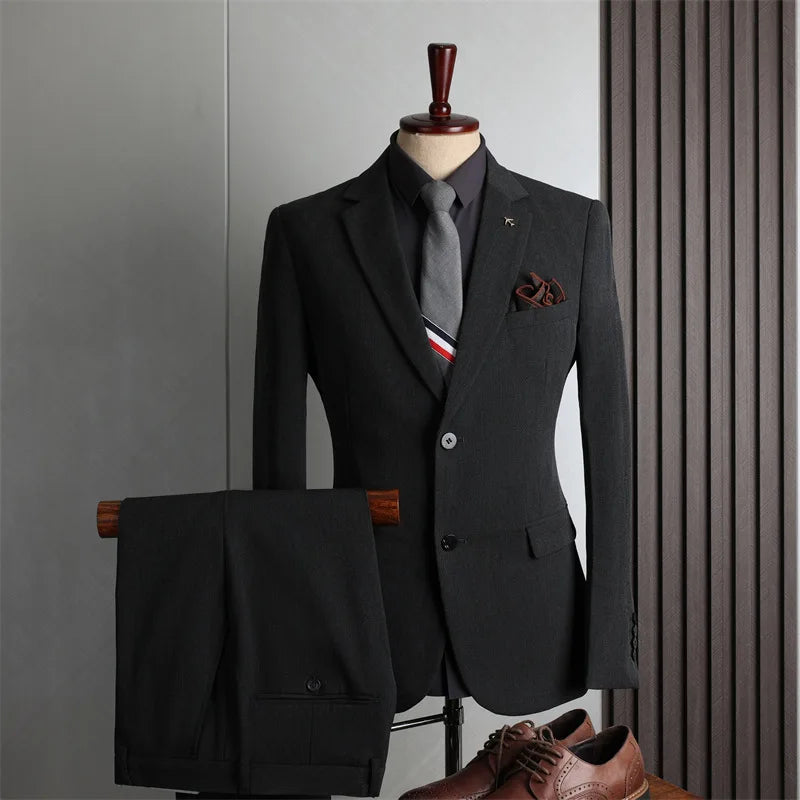 Classic Men Suit Sets Wedding Banquet Groomsman High Quality Blazer Pants 2 Pieces Evening Prom Male Leisure Slim Fit Outfits