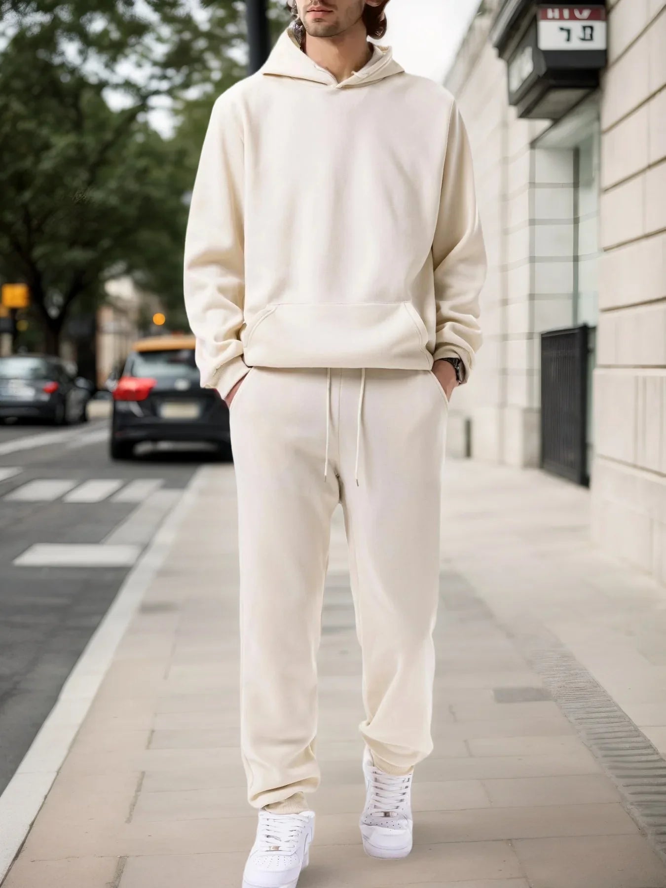 Men's Autumn and Winter Solid Color Hoodie+jogging Pants Two-piece Set Fashionable Outdoor Casual Sportswear Men's Tracksuit