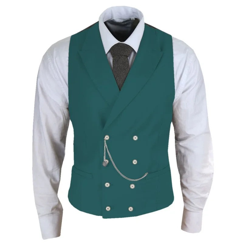 Men Vest White Solid With Lapel Double Button Waistcoat For Banquet Birthday Wedding Business Work Formal Set Men Suit Vest