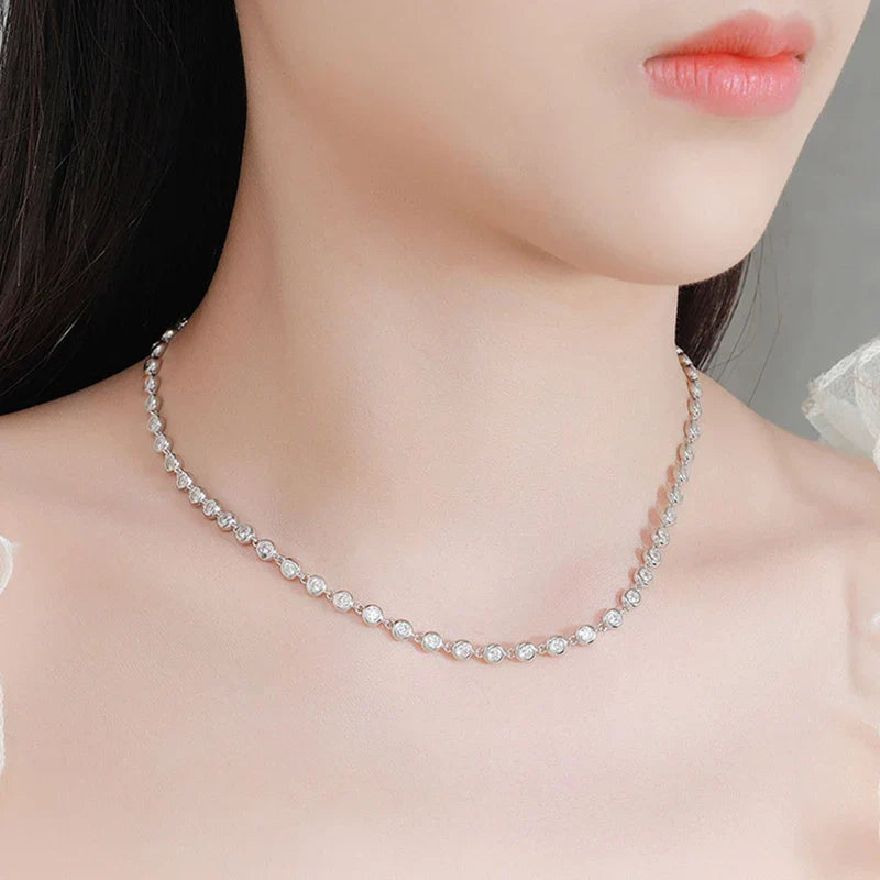 Round Bubble Full 3mm 0.1CT D Color Moissanite Tennis Chain for Women 925 Silver GRA Certified 16 18 20 inch Bezel Necklace