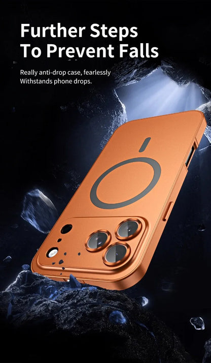 For iPhone Air, 17 Pro Max Magnetic Case ELVEV Anti-fingerprint Alloy Snap Buckle Phone Cover with Alloy Lens Ring Film