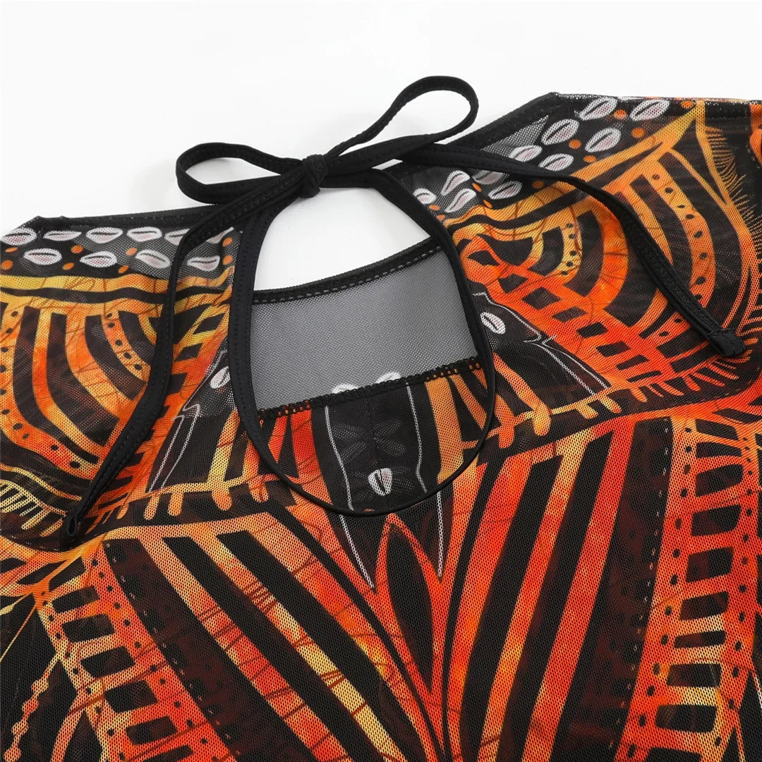 S - XXL Printed Long Sleeve With Sarong One Piece Swimsuit Women Swimwear Female Flowers Padded Bather Bathing Suit Swim V7181