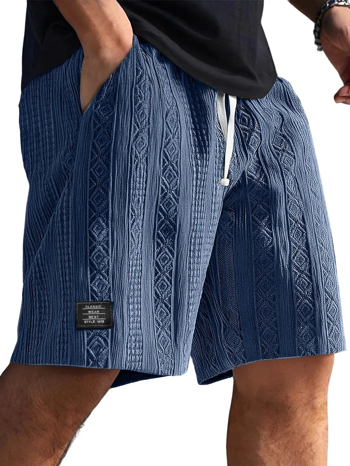 Men's Jacquard Casual Shorts Summer Harajuku Solid Sweatpants Fashion Men Short Pants Retro Men Clothes Roupas Streetwear New