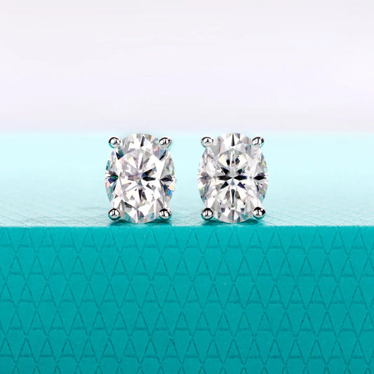 1cttw-6cttw Oval Moissanites Earrings 925 Sterling Silver D Color VVS1 Moissanite Classic Stud Earrings for Woman