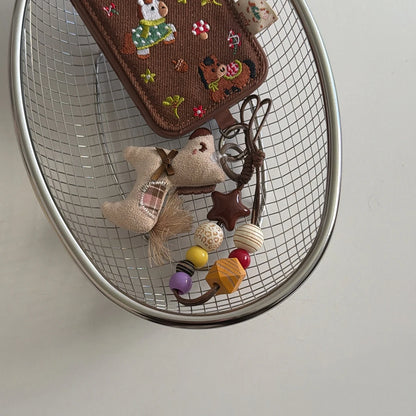 Cute Brown Embroidered Pony Mushroom With Lanyard Shockproof Protective Phone Cover Case for iPhone 17 16 15 14 Pro Max