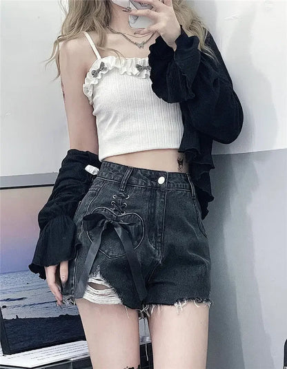 Classic Bow High Waist Short Jean Pants Woman New In Casual Jorts Hot Stretchy To Wear Harajuku Fashion Denim Shorts for Women