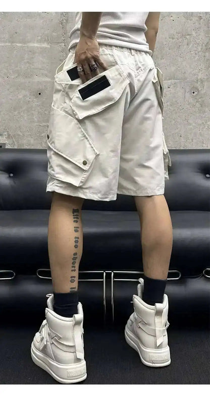 Summer New Men Tide High Street Drawstring Pocket Sports Casual Safari Style Shorts Loose Light Luxury Simple Capris HK4528