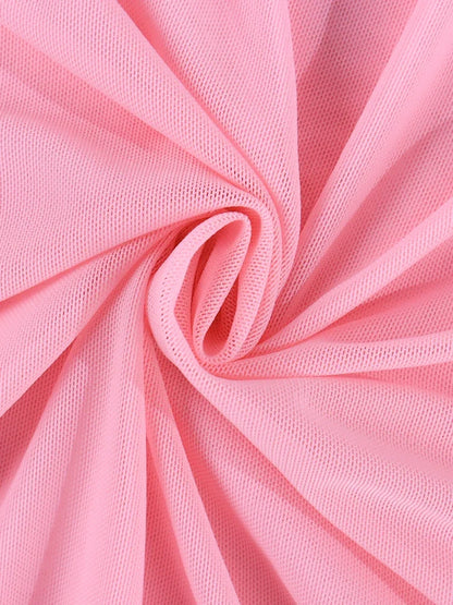 Halter Flounce Sleeves Mesh Pink Dress Women Sexy Solid Backless Bandage Mini Vestido Summer Vacation Party Club