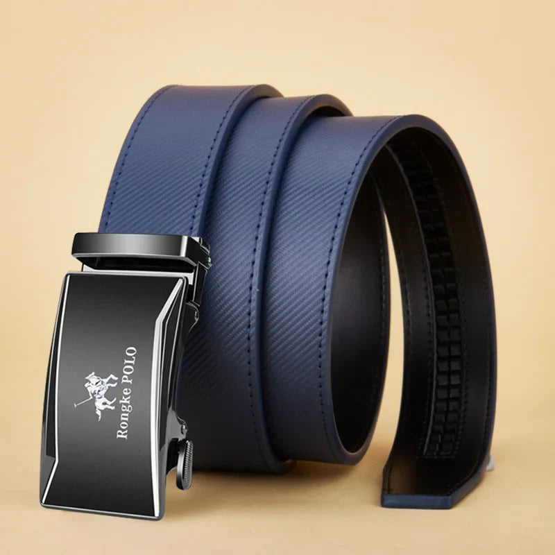 Men's Belt Blue Striped Belt Fashion Jeans Belt Genuine Leather Belt Automatic Buckle Belts