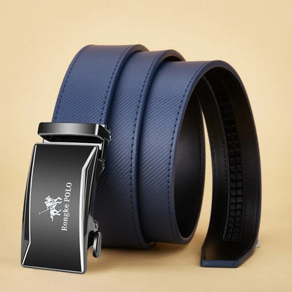 Men's Belt Blue Striped Belt Fashion Jeans Belt Genuine Leather Belt Automatic Buckle Belts