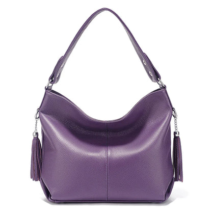 2026 New Fashion Soft Real Genuine Leather Tassel Women Handbag Elegant Ladies Hobo Shoulder Bag Messenger Purse Satchel