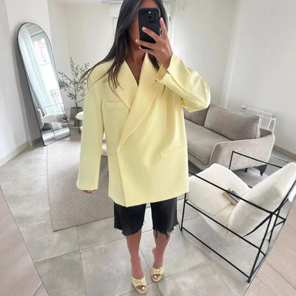 Ladies Loose Blazer Suit Solid Casual Turn Down Collar One Button Coat High Waist Shorts 2026 Summer Autumn Formal New Outfits