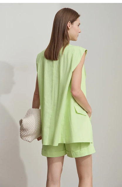 Minimalist New Summer Vest Jacket For Women Commuting Cotton Linen Loose Office Fashion Blazers Female Clothing 12542071