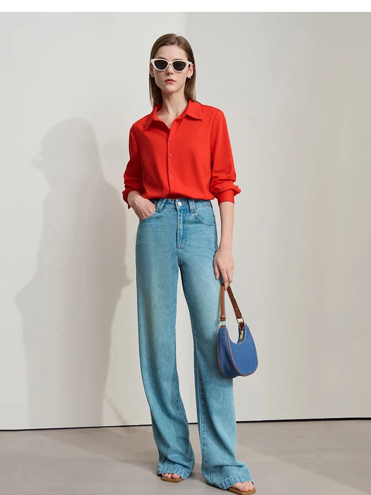 Shirt for Women Minimalist Solid Color Long Sleeves Knitted Versatile Commuting Shirts Turn Down Collar Women Tops 12551078