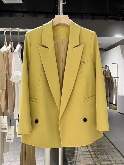 Yellow Casual Women's Small Suit Jacket Trendy  Design Spring Autumn New Korean Style Long Sleeve Fashion Top